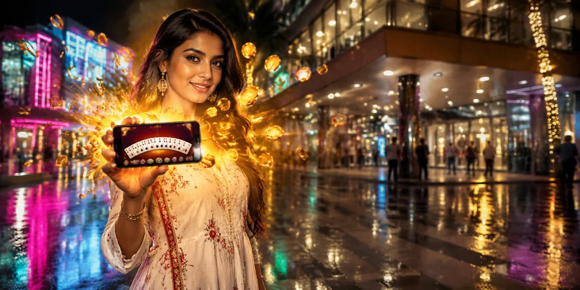 Excited Indian woman enjoying rummy game promotions at Goa